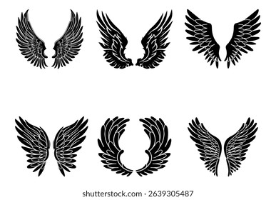 Black wings silhouette vector set