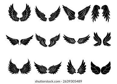 Black wings silhouette vector set