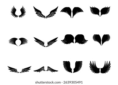 Black wings silhouette vector set