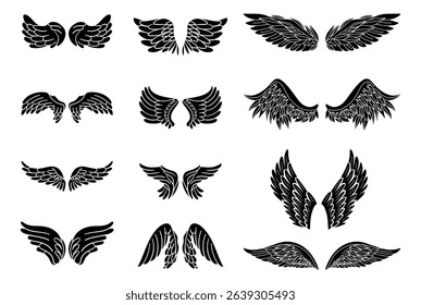 Black wings silhouette vector set