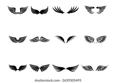 Black wings silhouette vector set