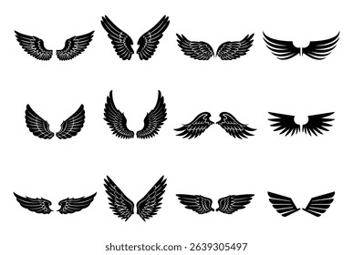 Black wings silhouette vector set