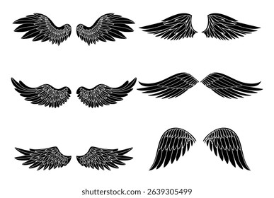 Black wings silhouette vector set