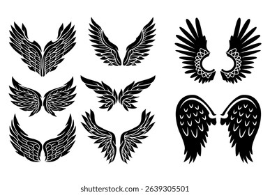 Black wings silhouette vector set