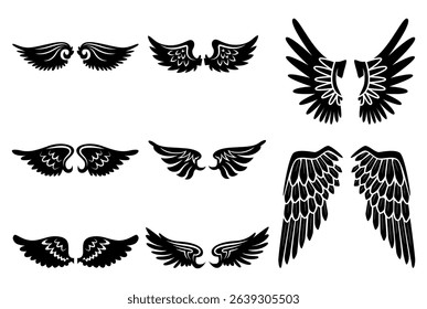Black wings silhouette vector set
