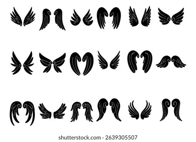 Black wings silhouette vector set