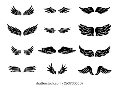 Black wings silhouette vector set