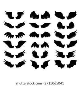 Black wings silhouettes various styles angel wings