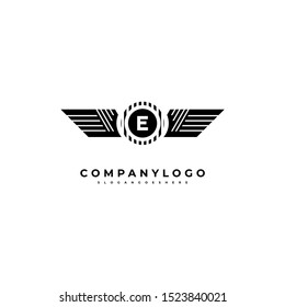black wings vintage retro E logo letter creative design concept isolated on white background. vector illustration.