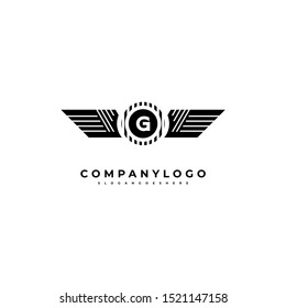 black wings vintage retro G logo letter creative design concept isolated on white background. vector illustration.