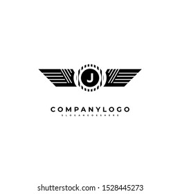 black wings vintage retro J logo letter creative design concept isolated on white background. vector illustration.