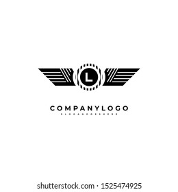 black wings vintage retro L logo letter creative design concept isolated on white background. vector illustration.