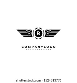 black wings vintage retro R logo letter creative design concept isolated on white background. vector illustration.