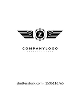 black wings vintage retro Z logo letter creative design concept isolated on white background. vector illustration.