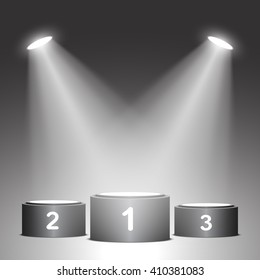 Black winners podium. Pedestal. Spotlight. Vector illustration.