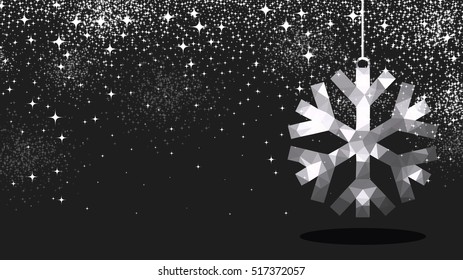 Black winter background with silver Christmas snowflake. Vector illustration.