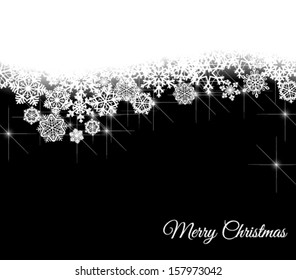 Black winter background with snowflakes and lights, Christmas illustration