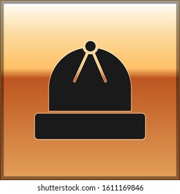 Black Winter hat icon isolated on gold background.  Vector Illustration