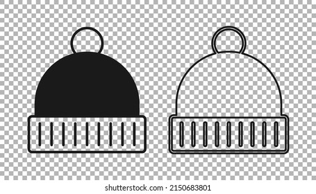 Black Winter hat icon isolated on transparent background.  Vector