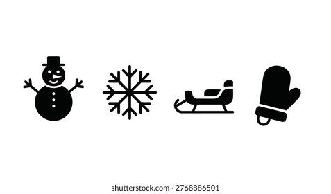 Black winter icons on white background