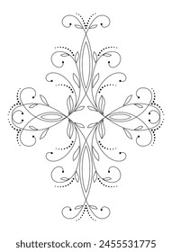 Black winter mandala with four beams on white background. Decorative lacy swirl pattern vector illustration. Monochrome single pattern of curved lines and swirls. Elegant lace tattoo