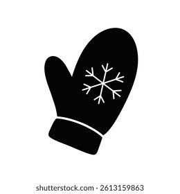 Black Winter Mitten With Snowflake Ornament Vector Graphic Icon Isolated