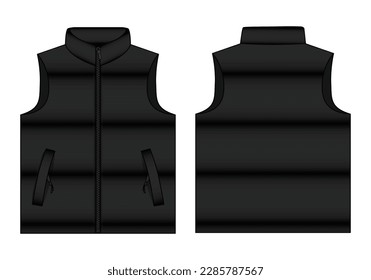 Black Winter Puffer Vest Template On White Background, Vector File. svg