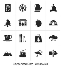 Black Winter, Sport and relax icons - vector icon set