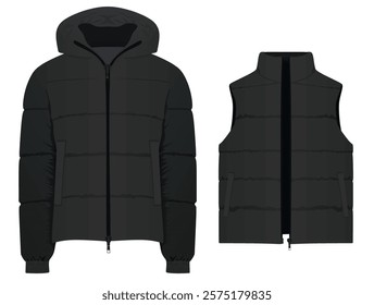 Black  winter vest and jacket. vector illustration