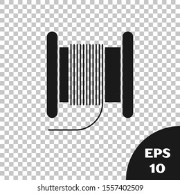 Black Wire electric cable on a reel or drum icon isolated on transparent background.  Vector Illustration