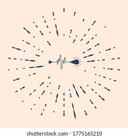 Black Wire plug and light bulb icon isolated on beige background. Plug, lamp and cord in the form of heartbeat. Concept of Electricity and lighting. Abstract circle random dots. Vector Illustration