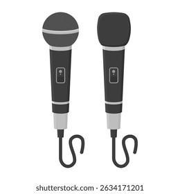 Schwarzes kabelgebundenes Mikrofon auf weißem Hintergrund. Geeignet für Karaoke, Gesang und Sprache. Mikrofonsymbol.