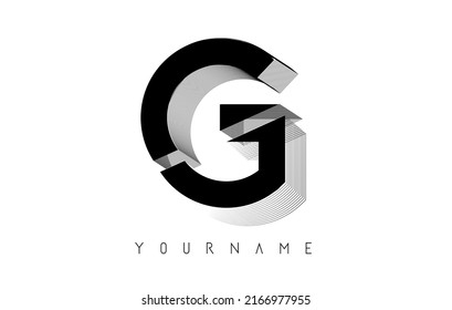 Black Wireframe G Letter Logo Design. Creative vector illustration with wired, mirrored outline frame. Pastel colors logo.
