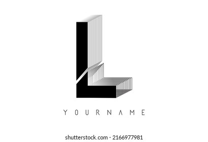 Diseño del logotipo de la letra L del marco alambre negro. Ilustración vectorial creativa con marco de contorno con cable y espejado. 