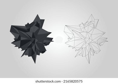 Black wireframe polygonal decorative object in the geometric style