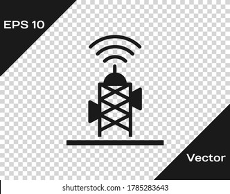 Black Wireless antenna icon isolated on transparent background. Technology and network signal radio antenna. Vector