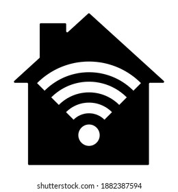 Black wireless network wifi house icon isolated on white
