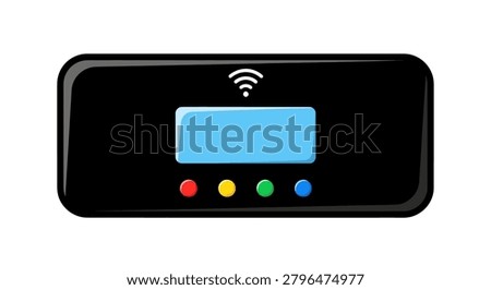 Black wireless router device with screen