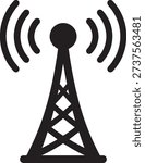 Black Wireless Signal Tower Icon Isolated