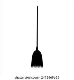 Black witch broom silhouette isolated on white background. Broom icon vector illustration design.