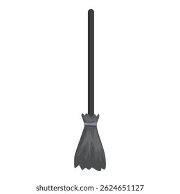 Black witch broomstick with long wooden handle isolated on white background for halloween celebration