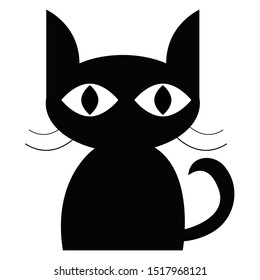 Black witch cat to halloween black line on white background vector illustration