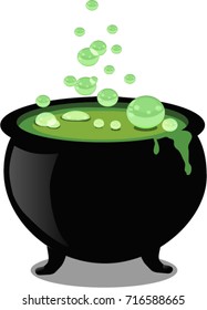 Black witch cauldron with a boiling potion isolated on white background. Halloween. Vector illustration.Clip art. 
