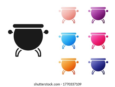 Black Witch cauldron icon isolated on white background. Happy Halloween party. Set icons colorful. Vector Illustration