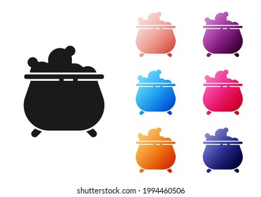 Black Witch cauldron icon isolated on white background. Happy Halloween party. Set icons colorful. Vector Illustration