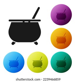 Black Witch cauldron icon isolated on white background. Happy Halloween party. Set icons in color circle buttons. Vector Illustration