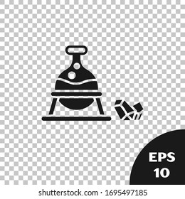 Black Witch cauldron and magic stone icon isolated on transparent background.  Vector Illustration