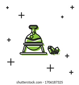 Black Witch cauldron and magic stone icon isolated on white background.  Vector Illustration