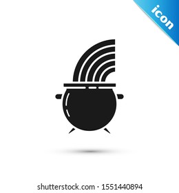 Black Witch cauldron and rainbow icon isolated on white background. Happy Saint Patricks day.  Vector Illustration