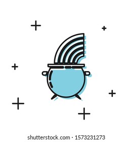 Black Witch cauldron and rainbow icon isolated on white background. Happy Saint Patricks day.  Vector Illustration